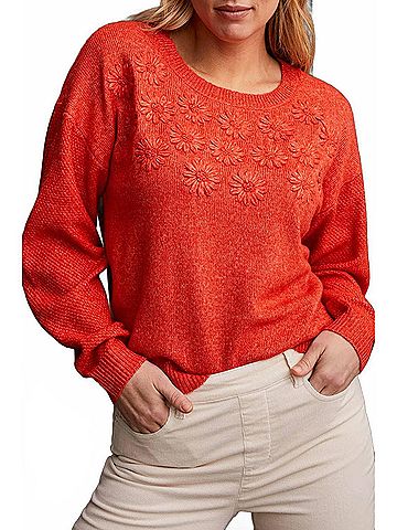 Tribal Long Sleeve Crew Neck Sweater With Embroidery in Crimson (view 2)