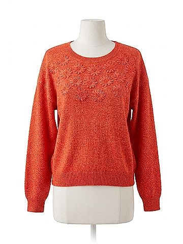 Tribal Long Sleeve Crew Neck Sweater With Embroidery in Crimson (view 1)