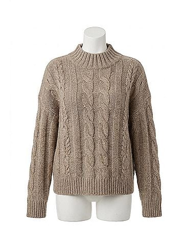 Fifteen Twenty Mockneck Cable Sweater in Dark Oatmeal (view 1)