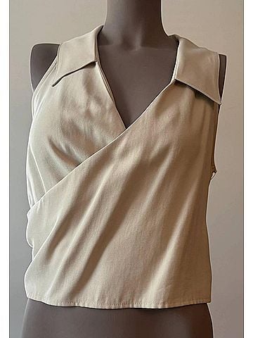 Fifteen Twenty Women's Sleeveless Wrap Crop Top in Ecru (view 2)