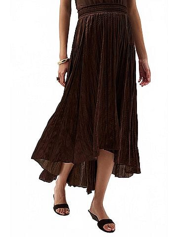 Joseph Ribkoff Pleated Satin Flare Skirt in Mahogany (view 2)