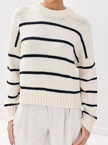 Fifteen Twenty Crewneck Stripe Sweater in Cream (view 2)