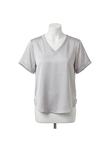 Lyssé Women's Sonja V Neck Mix Media Top in Pearl Grey (view 1)