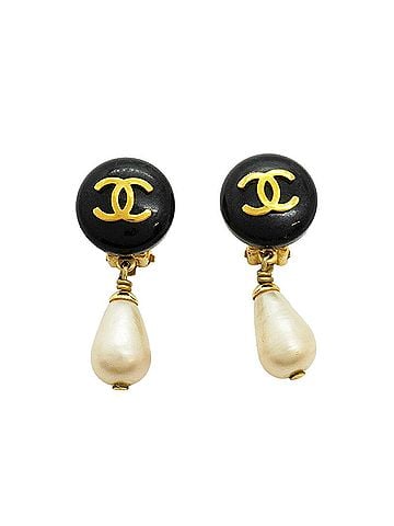 Chanel Chanel earrings, Coco Mark, GP plated, gold, black, women's. (view 1)