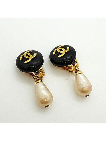 Chanel Chanel earrings, Coco Mark, GP plated, gold, black, women's. (view 2)