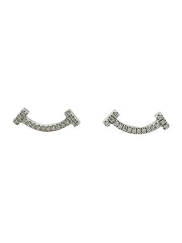 Tiffany & Co. Tiffany &amp; Co. T Smile Mini Earrings, 18K White Gold, Diamond, Women's (view 1)