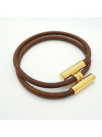 Hermès Hermes Tournis Bracelet, GP Plated Leather, Gold Brown, Women's (view 2)