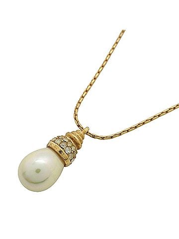 Christian Dior Christian Dior Necklace, GP Plated, Faux Pearl, Rhinestone, Gold, Women's (view 1)