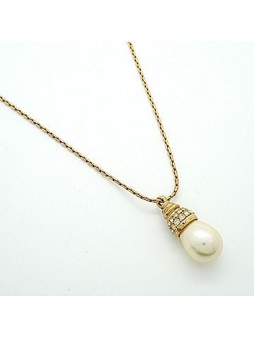 Christian Dior Christian Dior Necklace, GP Plated, Faux Pearl, Rhinestone, Gold, Women's (view 2)