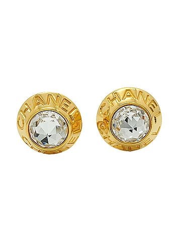 Chanel Chanel Earrings, Circle Design, GP Plated, Rhinestone, Gold, Women's (view 1)