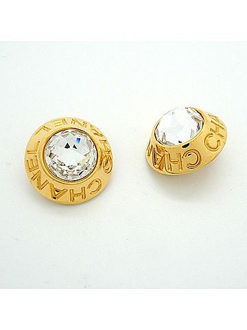 Chanel Chanel Earrings, Circle Design, GP Plated, Rhinestone, Gold, Women's (view 2)