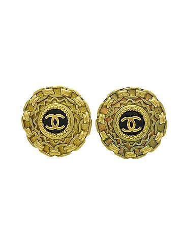 Chanel Chanel earrings, Coco Mark, GP plated, gold, black, women's. (view 1)