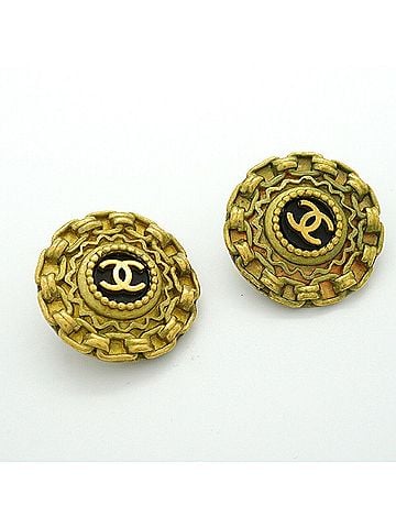 Chanel Chanel earrings, Coco Mark, GP plated, gold, black, women's. (view 2)