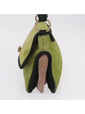 Miu Miu Vintage Flap Bag Suede Green Suede Handbag (view 2)
