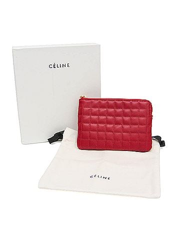Céline Celine Quilted C Charm Women's Leather Coin Purse/coin Case Red Color (view 2)