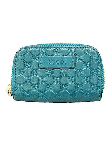 Gucci Gucci Microguccissima Leather Wallet/Coin Case, 449896, Turquoise Blue/Champagne, Women's (view 1)