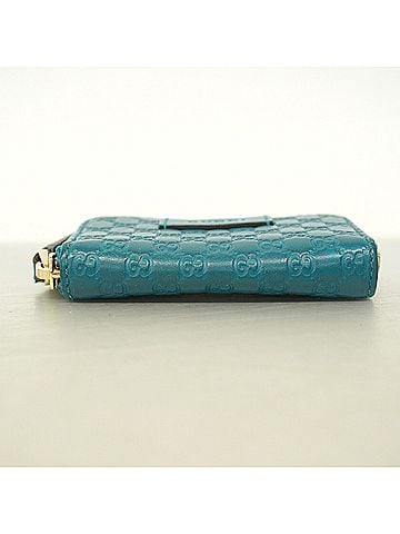 Gucci Gucci Microguccissima Leather Wallet/Coin Case, 449896, Turquoise Blue/Champagne, Women's (view 2)