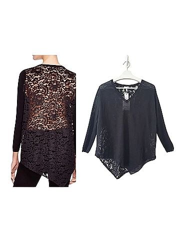 Joie Joie Tambrel B Linen Front Sheer Lace Back V-neck Pullover Sweater (view 1)