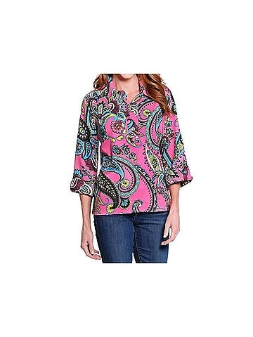 Ali Miles Collar Popover Tunic Shirt in Paisley Multi (view 2)
