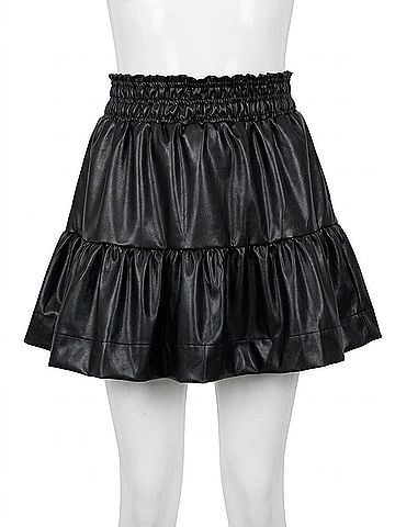 THML Tiered Leather Mini Skirt in Black (view 1)