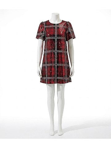 Sugarlips Fedra Sequin Plaid Mini Dress in Red (view 1)