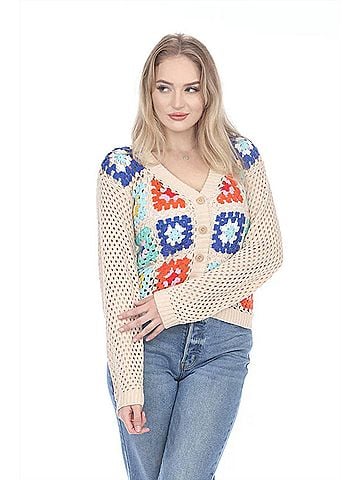 Rain + Rose Cassia Crochet Cardigan in Cream (view 2)