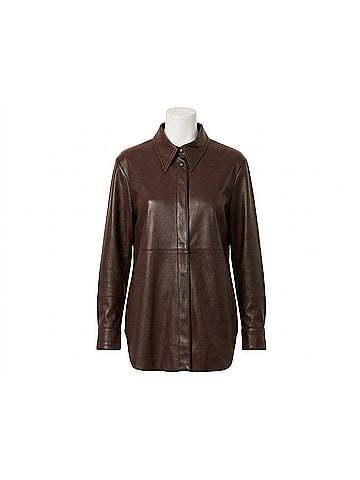 Dolce Cabo Faux Leather Metallic Tailored Shirt in Coffee (view 1)