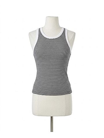 Enza Costa Cotton Mini Stripe Tank in Black/White (view 1)