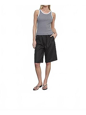 Enza Costa Cotton Mini Stripe Tank in Black/White (view 2)