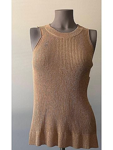 White + Warren Women's Shine Ribbed Tank Top in Golden Peach (view 2)