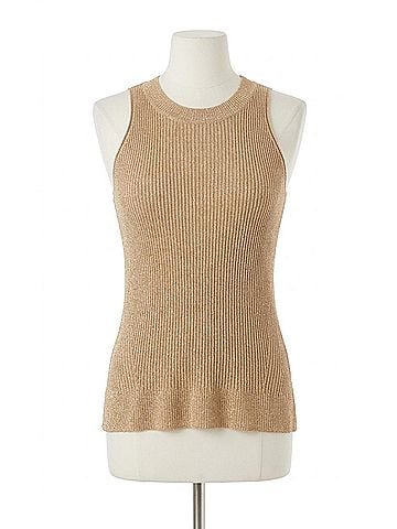 White + Warren Women's Shine Ribbed Tank Top in Golden Peach (view 1)