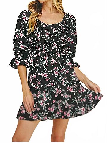 As U Wish Boho Blossom Mini Dress in Navy/ Pink (view 2)