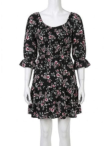 As U Wish Boho Blossom Mini Dress in Navy/ Pink (view 1)