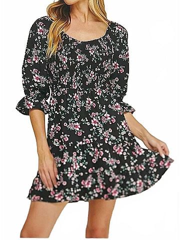 As U Wish Boho Blossom Mini Dress in Navy/ Pink (view 2)