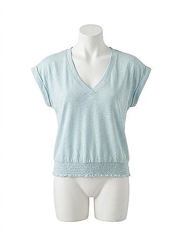 Lilla P Smocked Hem Top in Seabreeze (view 1)