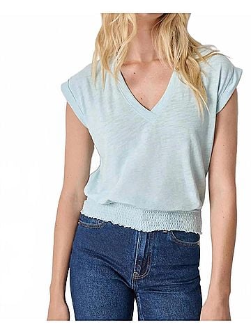 Lilla P Smocked Hem Top in Seabreeze (view 2)