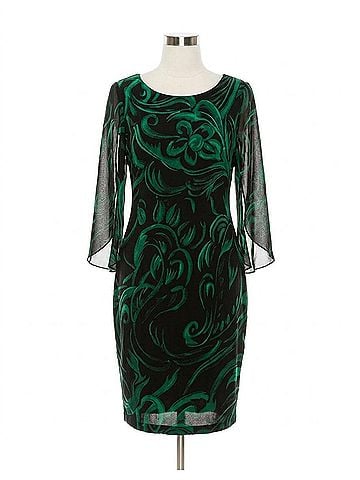 Connected Apparel Floral Sheath Midi Dress With Sheer Chiffon Cape Sleeves in Emerald (view 1)