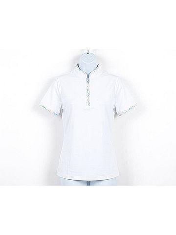 abacus Women's Victoria Polo Shirt in Floral Pattern White (view 1)