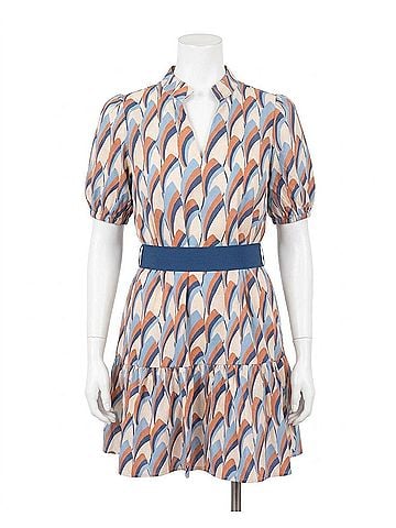 Joy Joy Split Neck Flounce Mini Dress in Nautical Sails (view 1)
