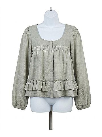 Forte Ruffle Hem Peasant Blouse in Sage (view 1)