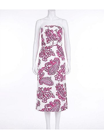 Jade Paisley Belted Tube Midi Dress in Pink (view 1)
