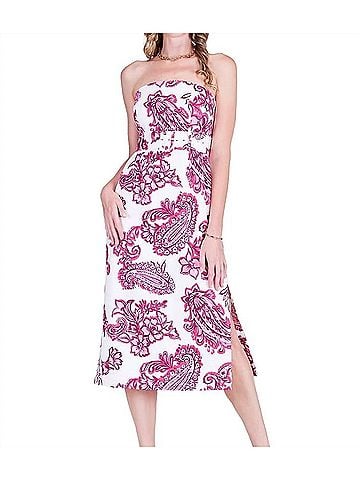 Jade Paisley Belted Tube Midi Dress in Pink (view 2)