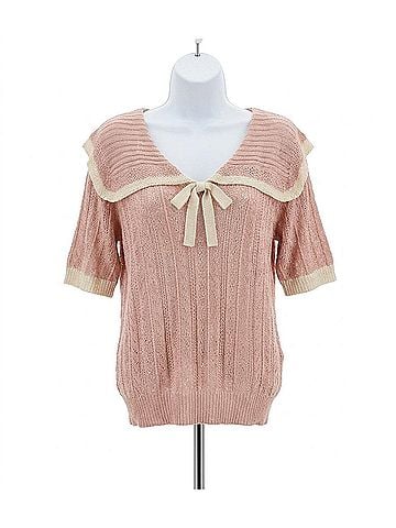 Listicle Knit Sailor Collar Ribbon Top in Rose Latte (view 1)