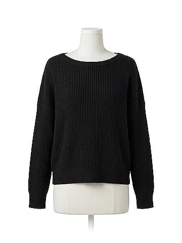 Tea n Rose Ribbed Crew Sweater in Black (view 1)