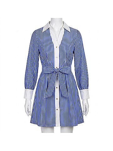 Jade Long Sleeve Stripe Shirt Dress in Blue (view 1)