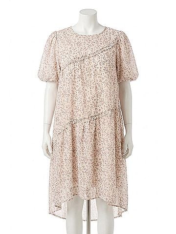 Polagram Bubble Sleeve Mini Dress - Plus in Ivory Multi (view 1)