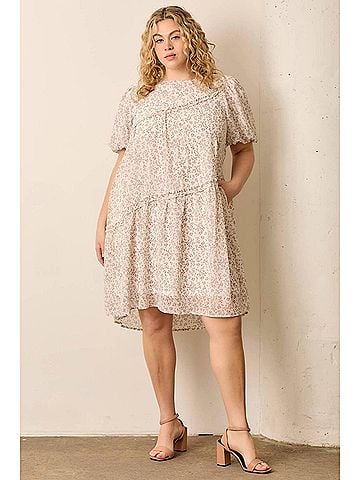Polagram Bubble Sleeve Mini Dress - Plus in Ivory Multi (view 2)