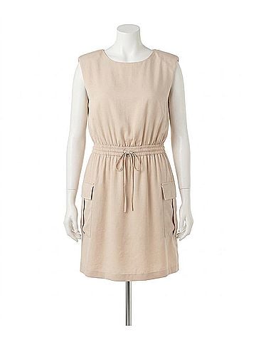 Skies Are Blue Muscle Shoulder Mini Dress in Oatmeal (view 1)