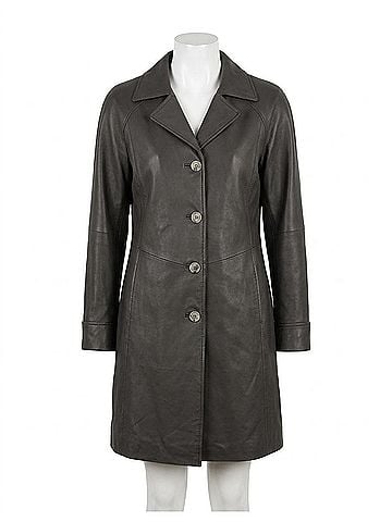 Excelled Collection Genuine Leather Mid-Length Coat in Graphite (view 1)