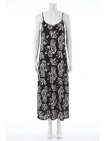 J.NNA Floral Print Plisse Spaghetti Maxi Dress - Plus in Licorice Snow (view 1)